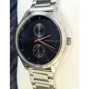 Caravelle Bulova Men's 2 Complications Tuxedo Black Dial NIB